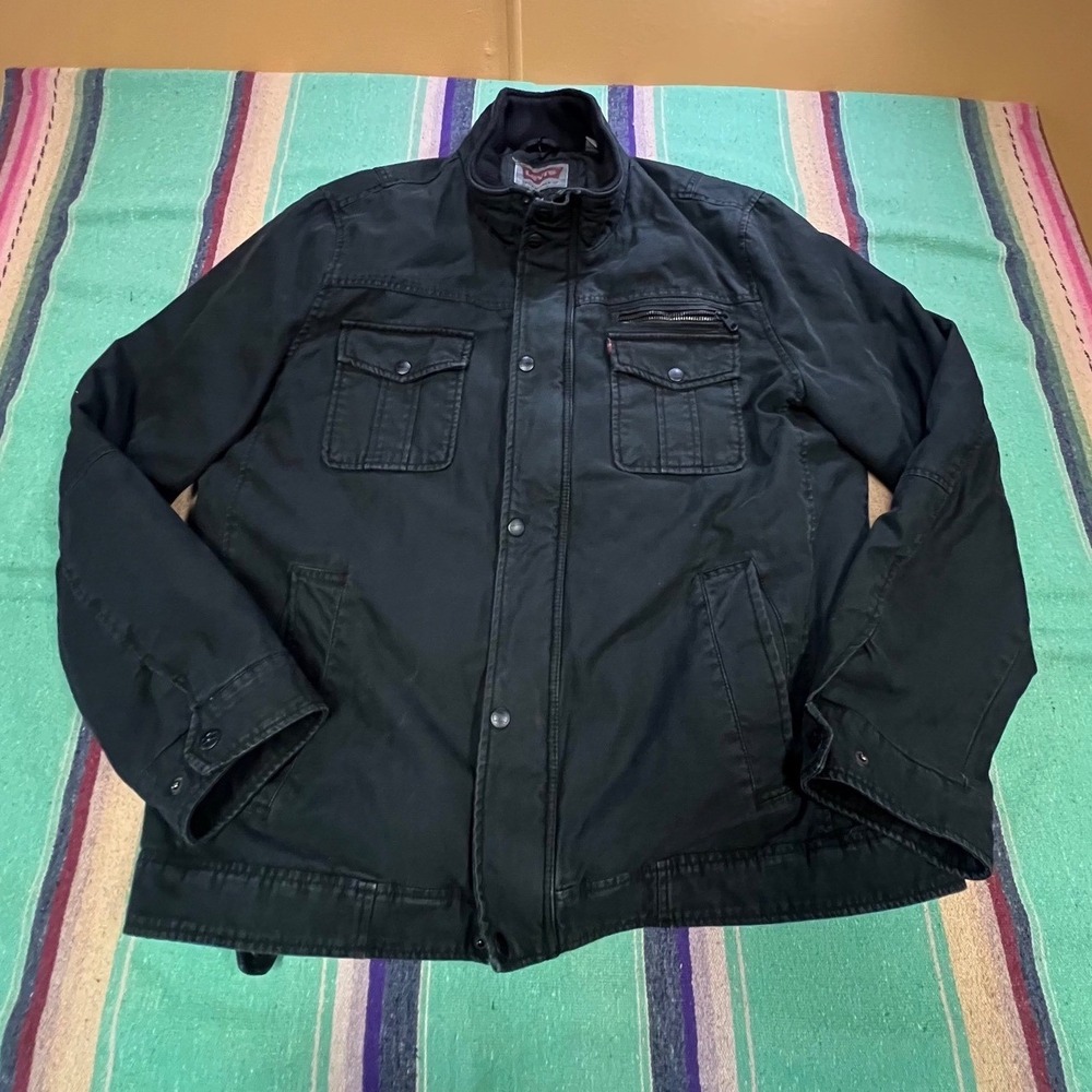 Levis Military Field Jacket Mens XL Black Cotton Canvas Quilted Utility Coat